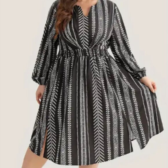 BloomChic Plus Size 2XL Geometric Pocket  V Neck Knee Dress - Picture 1 of 3